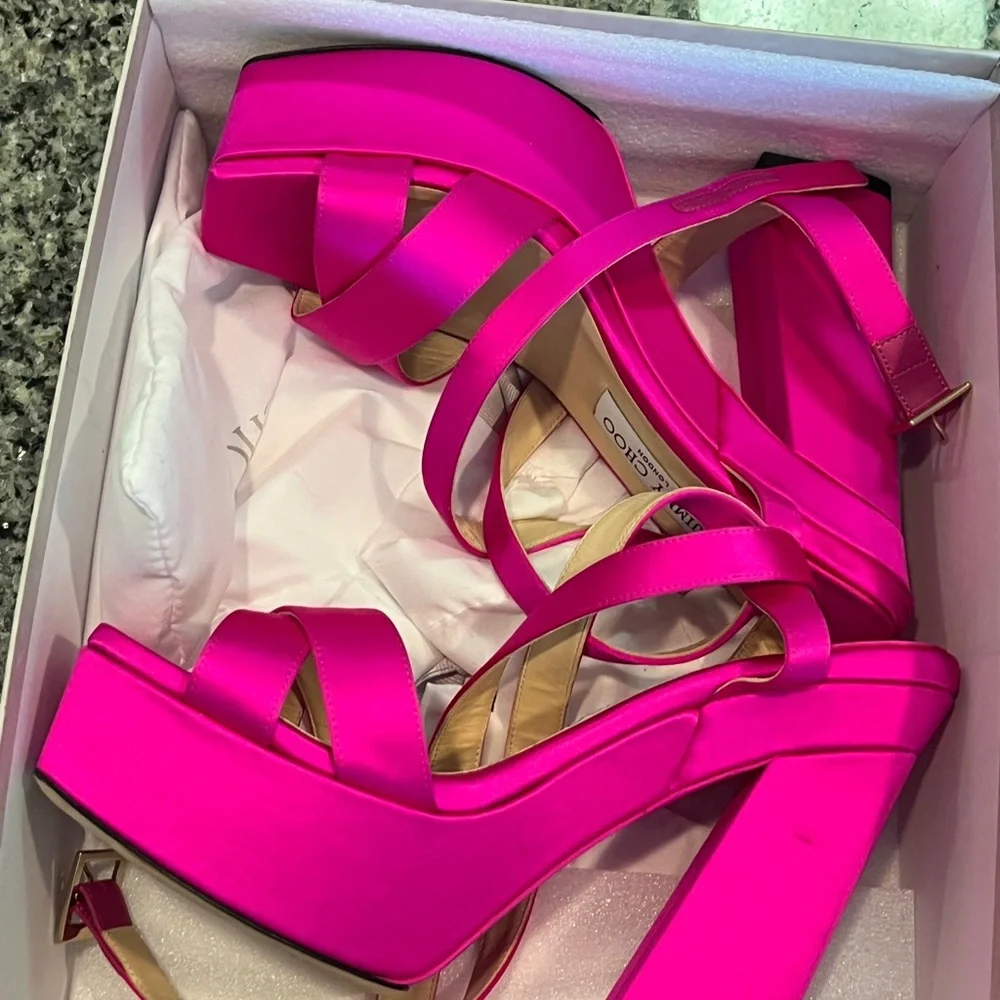Jimmy Choo Fuchsia Platform Heels - Picture 2 of 9